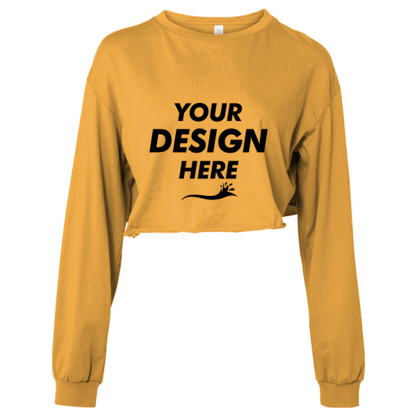 Bella + Canvas Women's FWD Fashion Crop Long Sleeve Tee, Mustard, Front view, Mockup