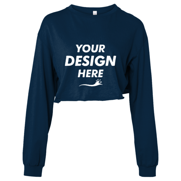 Bella + Canvas Women's FWD Fashion Crop Long Sleeve Tee, Navy, Front view, Mockup