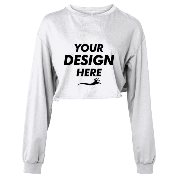 Bella + Canvas Women's FWD Fashion Crop Long Sleeve Tee, White, Front view, Mockup