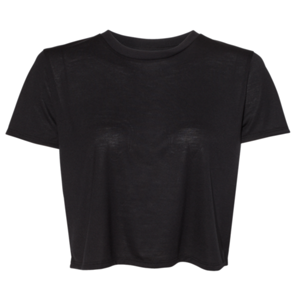 Bella + Canvas Women’s Flowy Crop Tee, Black, Front view
