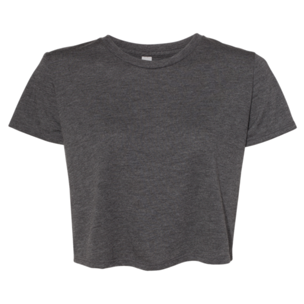 Bella + Canvas Women’s Flowy Crop Tee, Dark Grey Heather, Front view