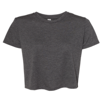Bella + Canvas Women’s Flowy Crop Tee, Dark Grey Heather, Front view