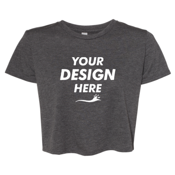 Bella + Canvas Women’s Flowy Crop Tee, Dark Grey Heather, Front view, Mockup