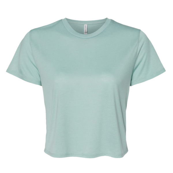 Bella + Canvas Women’s Flowy Crop Tee, Dusty Blue, Front view