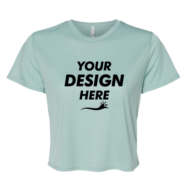 Bella + Canvas Women’s Flowy Crop Tee, Dusty Blue, Front view, Mockup