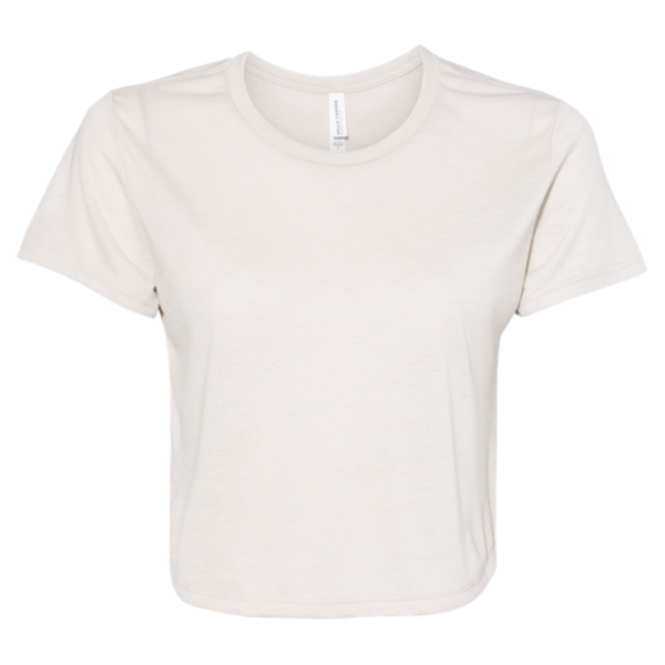 Bella + Canvas Women’s Flowy Crop Tee, Heather Dust, Front view