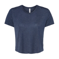 Bella + Canvas Women’s Flowy Crop Tee, Heather Navy, Front view