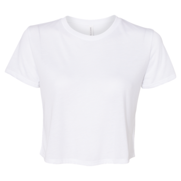 Bella + Canvas Women’s Flowy Crop Tee, White, Front view