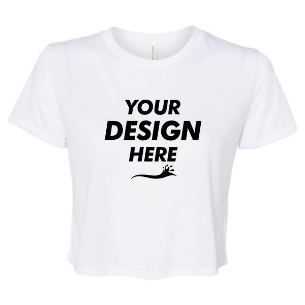 Bella + Canvas Women’s Flowy Crop Tee, White, Front view, Mockup