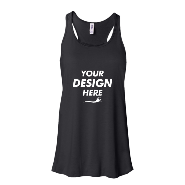 Bella + Canvas Women's Flowy Racerback Tank, Black / Black, Front view, Mockup