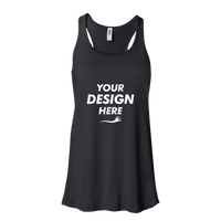 Bella + Canvas Women's Flowy Racerback Tank, Black / Black, Front view, Mockup