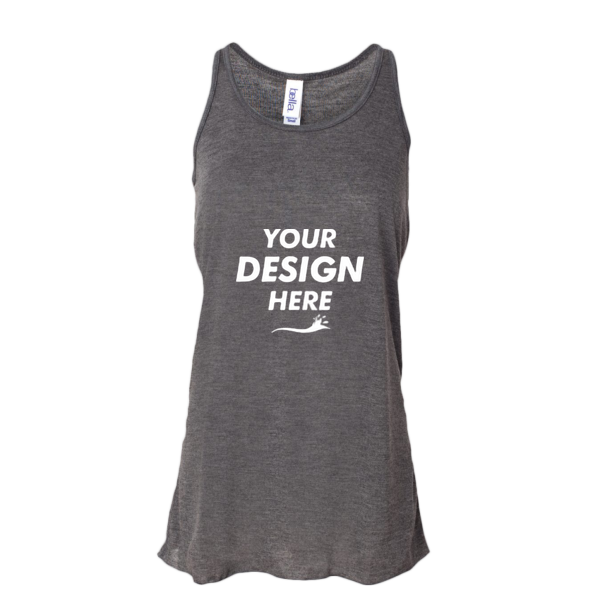 Bella + Canvas Women's Flowy Racerback Tank, Dark Grey Heather / Dark Grey Heather, Front view, Mockup