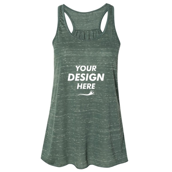 Bella + Canvas Women's Flowy Racerback Tank, Forest Marble / Forest Marble, Front view, Mockup