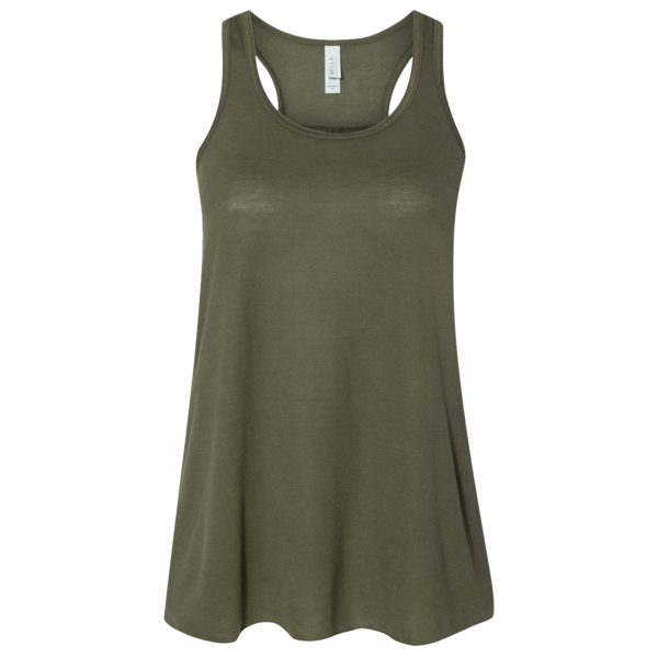 Bella + Canvas Women's Flowy Racerback Tank, Military Green / Military Green, Front view