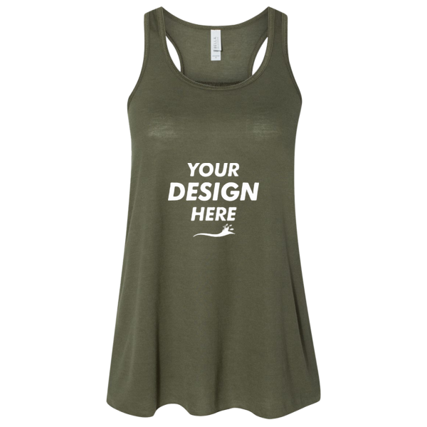 Bella + Canvas Women's Flowy Racerback Tank, Military Green / Military Green, Front view, Mockup