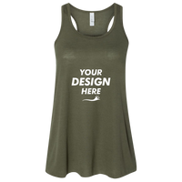 Bella + Canvas Women's Flowy Racerback Tank, Military Green / Military Green, Front view, Mockup