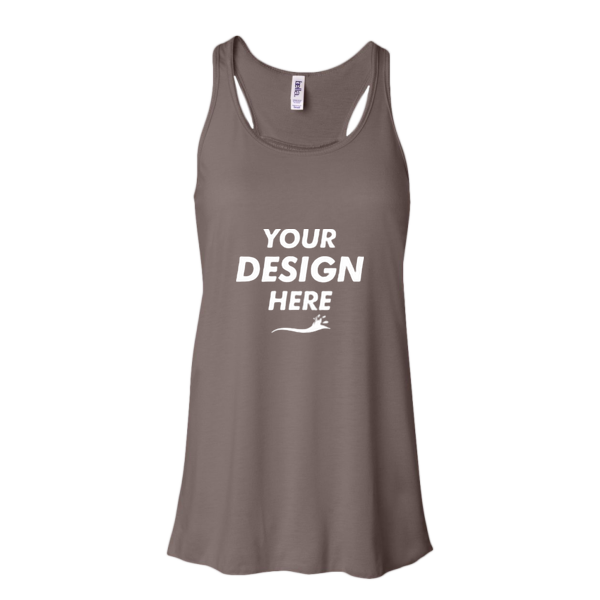 Bella + Canvas Women's Flowy Racerback Tank, Pebble Brown / Pebble Brown, Front view, Mockup