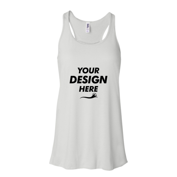 Bella + Canvas Women's Flowy Racerback Tank, White / White, Front view, Mockup
