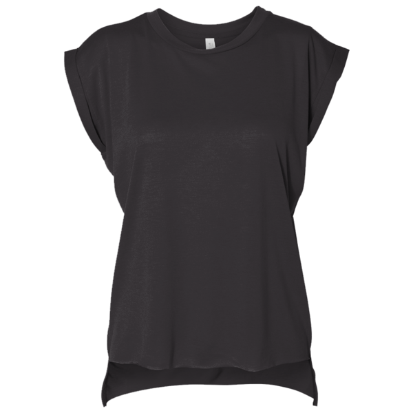 Bella + Canvas Women’s Flowy Rolled Cuffs Muscle Tee, Black, Front view