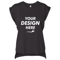 Bella + Canvas Women’s Flowy Rolled Cuffs Muscle Tee, Black, Front view, Mockup