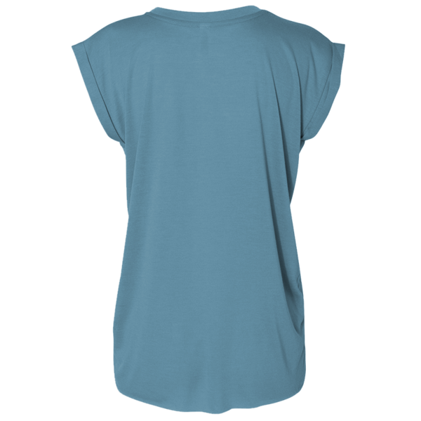 Bella + Canvas Women’s Flowy Rolled Cuffs Muscle Tee, Heather Deep Teal, Back view