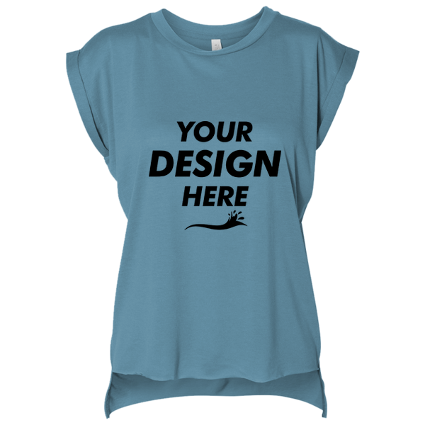 Bella + Canvas Women’s Flowy Rolled Cuffs Muscle Tee, Heather Deep Teal, Front view, Mockup