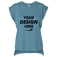 Bella + Canvas Women’s Flowy Rolled Cuffs Muscle Tee, Heather Deep Teal, Front view, Mockup