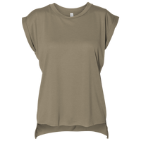 Bella + Canvas Women’s Flowy Rolled Cuffs Muscle Tee, Heather Olive, Front view