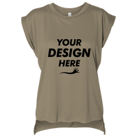 Bella + Canvas Women’s Flowy Rolled Cuffs Muscle Tee, Heather Olive, Front view, Mockup