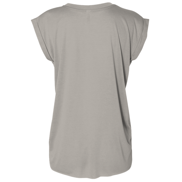 Bella + Canvas Women’s Flowy Rolled Cuffs Muscle Tee, Heather Stone, Back view