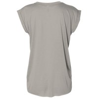 Bella + Canvas Women’s Flowy Rolled Cuffs Muscle Tee, Heather Stone, Back view
