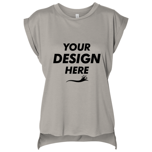 Bella + Canvas Women’s Flowy Rolled Cuffs Muscle Tee, Heather Stone, Front view, Mockup