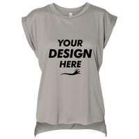 Bella + Canvas Women’s Flowy Rolled Cuffs Muscle Tee, Heather Stone, Front view, Mockup