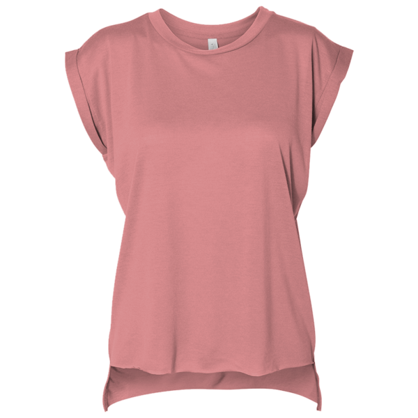Bella + Canvas Women’s Flowy Rolled Cuffs Muscle Tee, Mauve, Front view