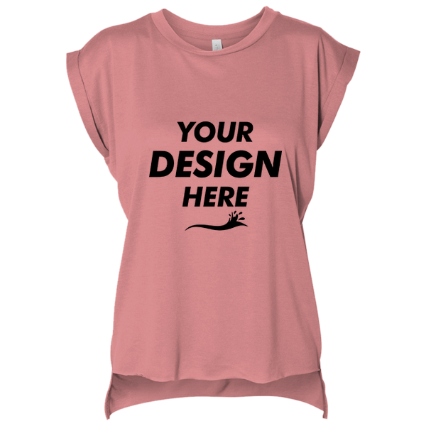 Bella + Canvas Women’s Flowy Rolled Cuffs Muscle Tee, Mauve, Front view, Mockup