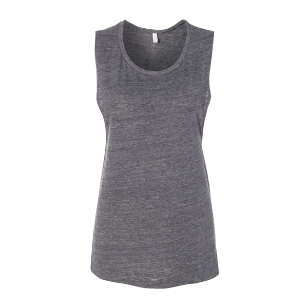 Bella + Canvas Women's Flowy Scoop Muscle Tank, Asphalt Slub, Front view