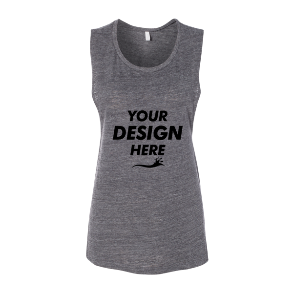 Bella + Canvas Women's Flowy Scoop Muscle Tank, Asphalt Slub, Front view, Mockup