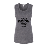 Bella + Canvas Women's Flowy Scoop Muscle Tank, Asphalt Slub, Front view, Mockup