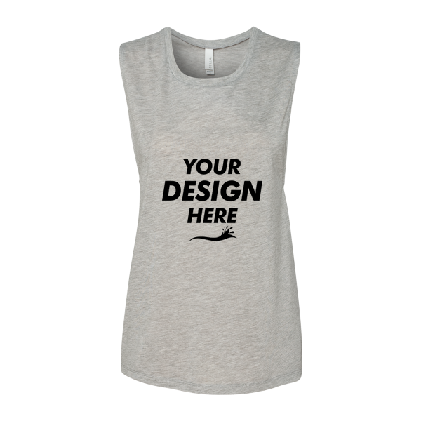 Bella + Canvas Women's Flowy Scoop Muscle Tank, Athletic Heather, Front view, Mockup