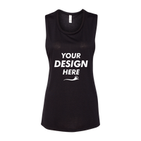 Bella + Canvas Women's Flowy Scoop Muscle Tank, Black, Front view, Mockup