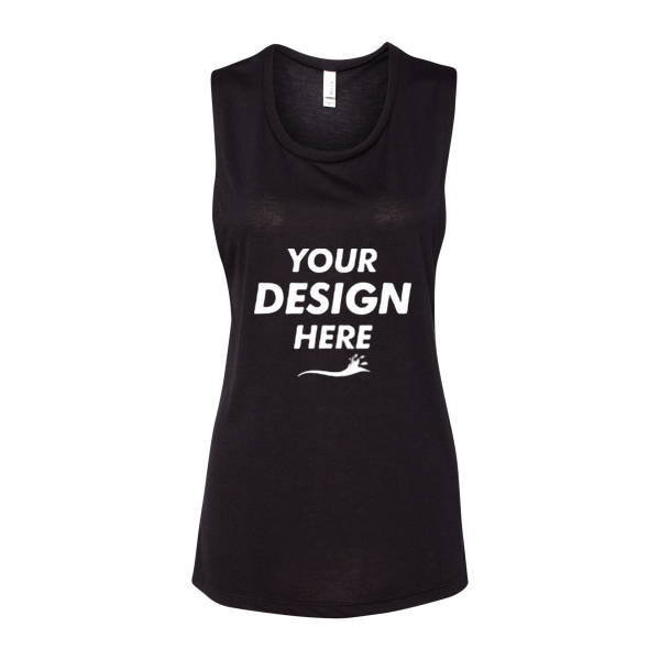 Bella + Canvas Women's Flowy Scoop Muscle Tank, Black, Front view, Mockup