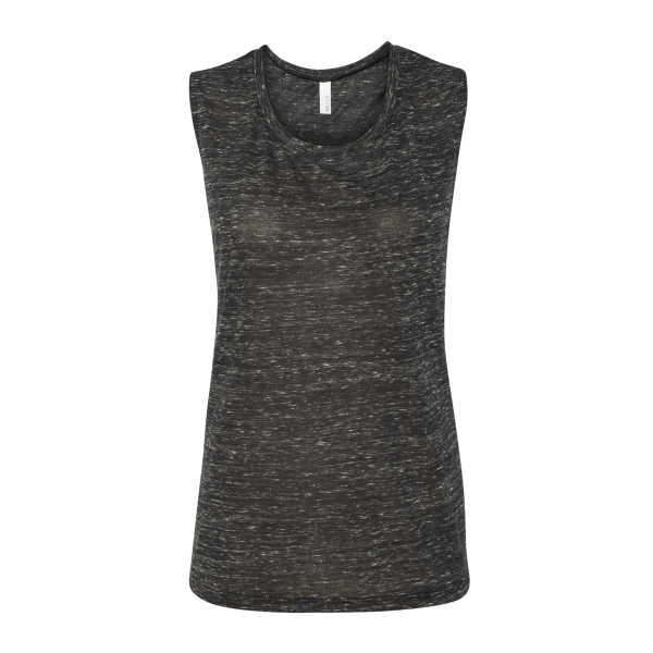 Bella + Canvas Women's Flowy Scoop Muscle Tank, Black Marble, Front view