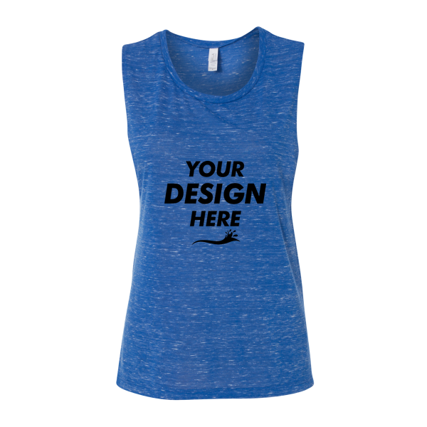 Bella + Canvas Women's Flowy Scoop Muscle Tank, True Royal Marble, Front view, Mockup