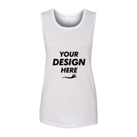 Bella + Canvas Women's Flowy Scoop Muscle Tank, White, Front view, Mockup
