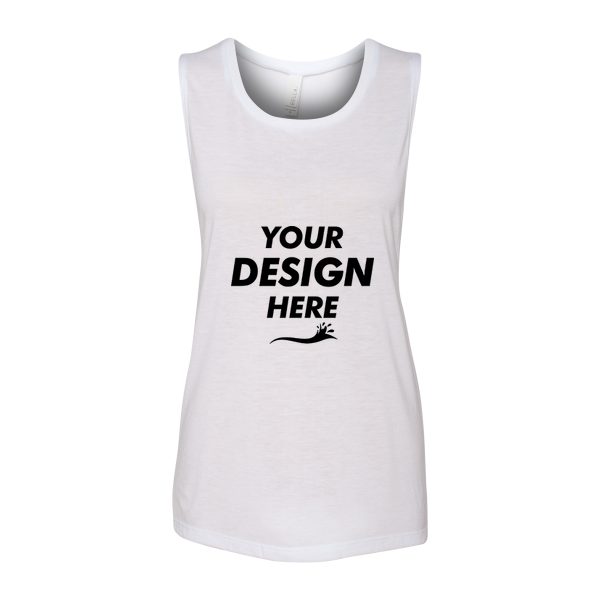 Bella + Canvas Women's Flowy Scoop Muscle Tank, White, Front view, Mockup