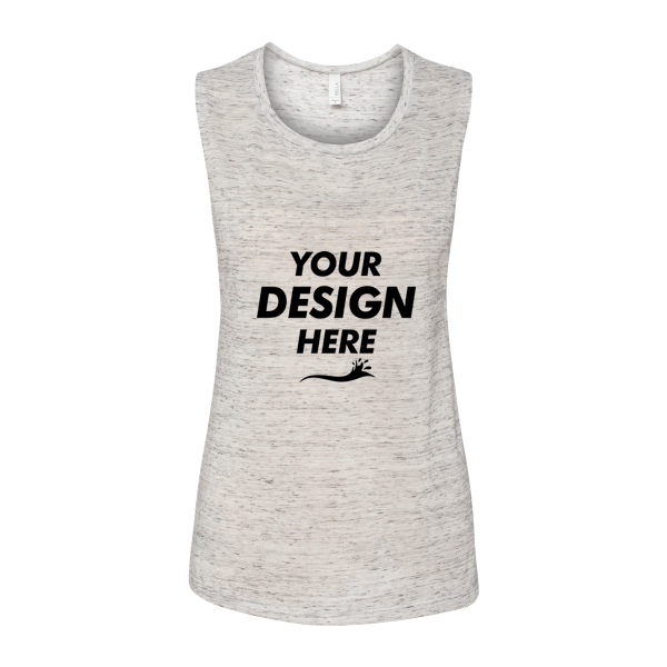 Bella + Canvas Women's Flowy Scoop Muscle Tank, White Marble, Front view, Mockup