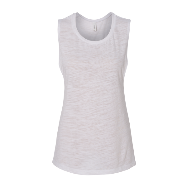 Bella + Canvas Women's Flowy Scoop Muscle Tank, White Slub, Front view