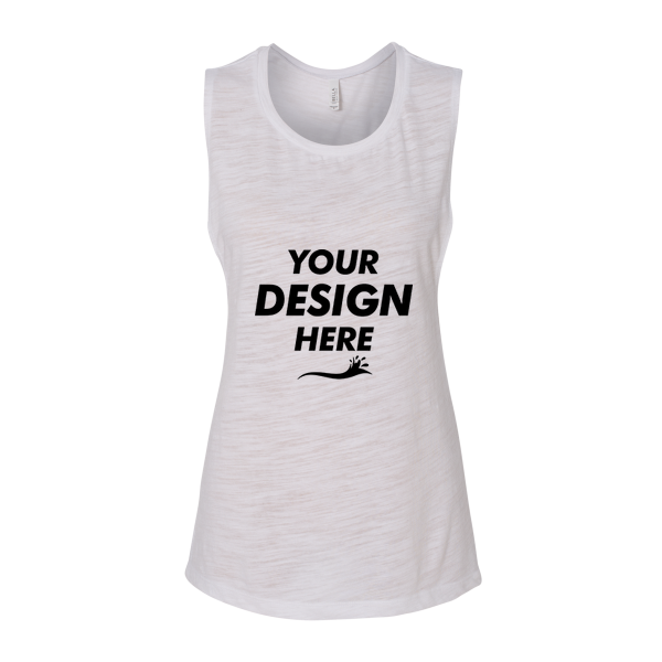 Bella + Canvas Women's Flowy Scoop Muscle Tank, White Slub, Front view, Mockup