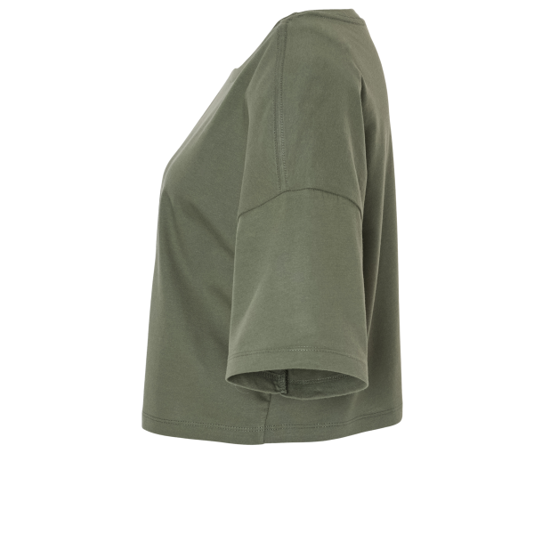 Bella + Canvas Women's Jersey Crop Tee, Military Green, Left Sleeve view