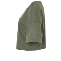 Bella + Canvas Women's Jersey Crop Tee, Military Green, Left Sleeve view